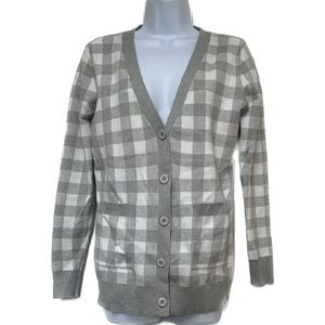 Sioni | Women’s Grey & White Checkered Plaid Cardigan Button Up Sweater